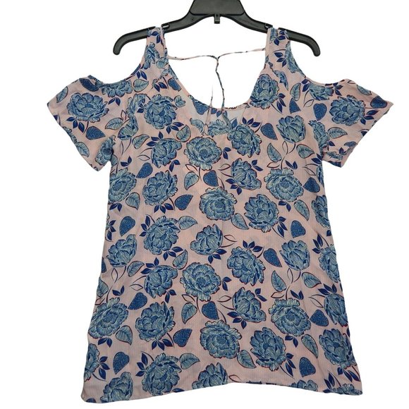 KUT From The Kloth Cold Shoulder Floral Top Size M Pink Blue - Picture 2 of 9